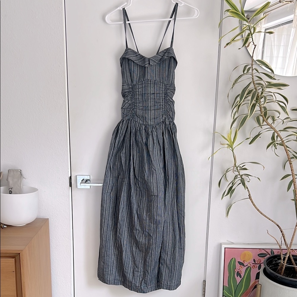 D.Squared2, Corset Strappy Midi Dress in Gray Stripe